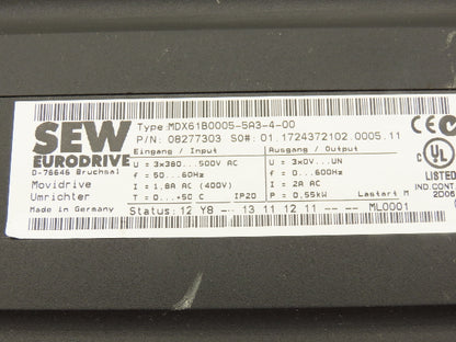 Sew Eurodrive MDX61B0005-5A3-4-00 Movidrive Compact Servo Drive Inverter 0.55kW