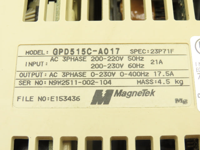 Magnetek GPD515C-A017 Variable AC Drive VFD 230VAC 21A 3PH Crane Control 23P71F