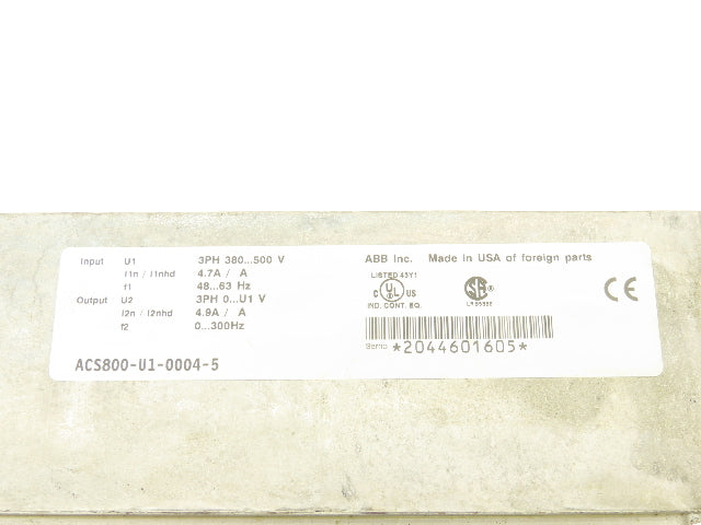 ABB ACS800-U1-0004-5 Variable Speed AC Drive VFD 2Hp 480V 4.9A 3PH