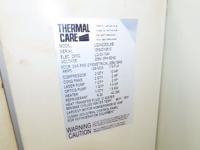 Thermal Care LQ2A2003LXB Accuchiller Type LQ Air-Cooled Chiller 10Hp 208V 3Ph