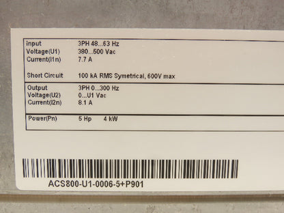 ABB ACS800-U1-0006-5+P901 Variable Speed AC Drive VFD 4kw 5Hp 480V 3PH