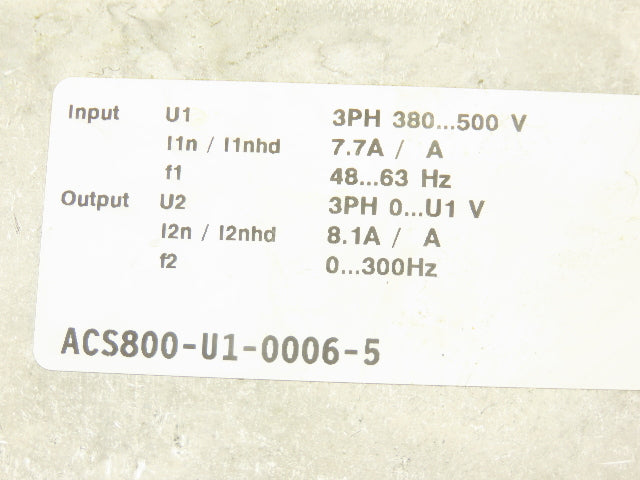 ABB ACS800-U1-0006-5 Variable Speed AC Drive VFD 5Hp 480V 8.1A 3PH Read