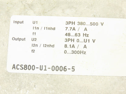 ABB ACS800-U1-0006-5 Variable Speed AC Drive VFD 5Hp 480V 8.1A 3PH Read