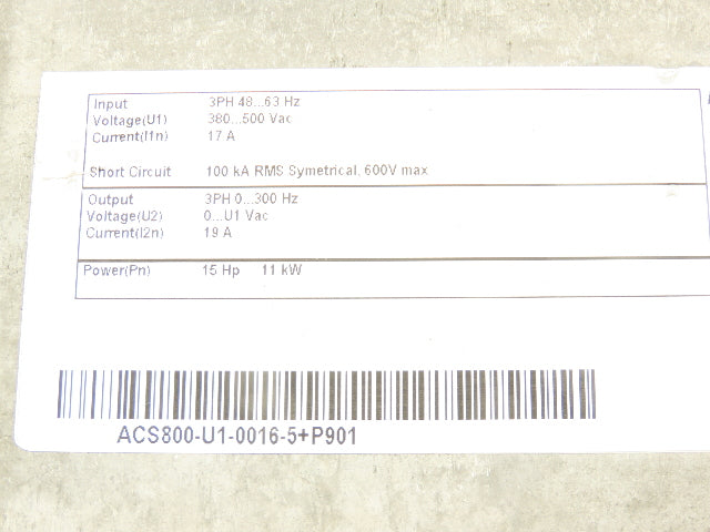 ABB ACS800-U1-0016-5+P901 Variable Speed AC Drive VFD 15Hp 480V 19A 3PH Read