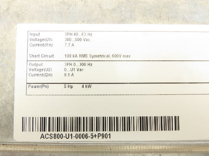 ABB ACS800-U1-0006-5+P901 Variable Speed AC Drive VFD 4kw 5Hp 480V 3PH Read*