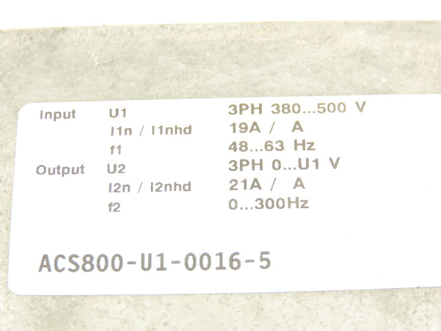 ABB ACS800-U1-0016-5 Variable Speed AC Drive VFD 15Hp 480V 21A 3PH
