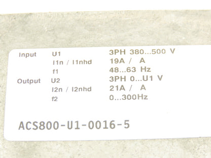 ABB ACS800-U1-0016-5 Variable Speed AC Drive VFD 15Hp 480V 21A 3PH