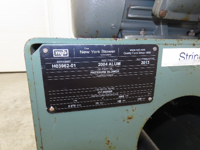 New York Blower ARR-4 Pressure Blower 5Hp 3475RPM 230/460V Aluminum Wheel 2004