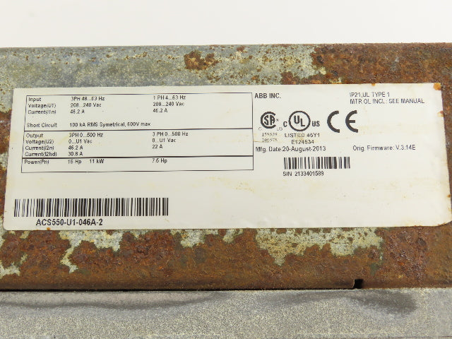 ABB ACS550-U1-046A-2 VFD AC Drive 7.5/15Hp 240V 1 Or 3Ph Input 3 Phase Output