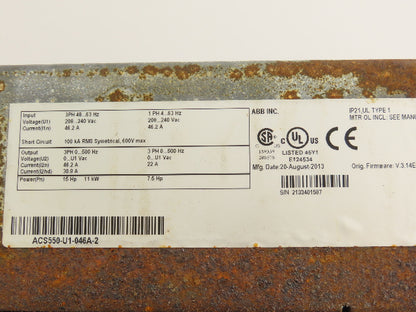 ABB ACS550-U1-046A-2 VFD AC Drive 7.5/15Hp 240V 1 Or 3Ph Input 3 Phase Output
