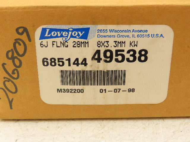 Lovejoy 6J FLNG 28MM Sleeve Coupling J Flange 28mm Fixed Bore W/6JE Sleeve 1 Set