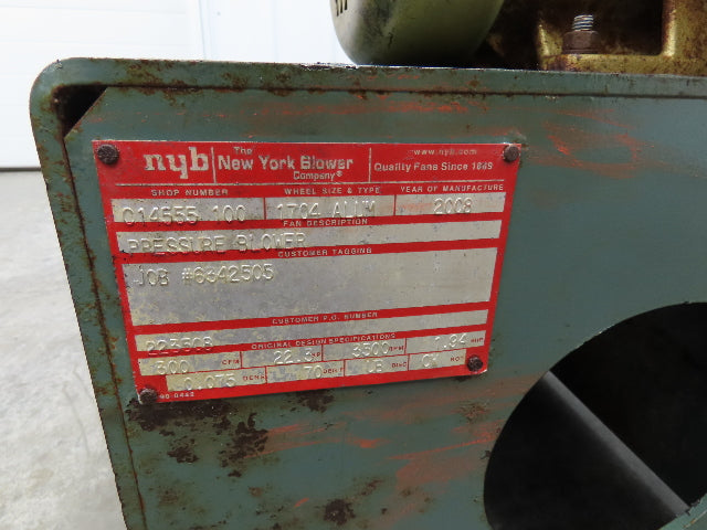 New York Blower 1704 ALUM High Pressure Blower 3Hp 3510RPM 230/460V 3Ph 300CFM