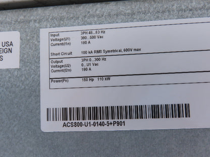 ABB ACS800-U1-0140-5+P901 VFD Variable Speed AC Drive 150Hp 480V 3Ph
