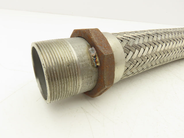 2" Braided Stainless Flex Hose 2" NPT Male Ends X 30" Length 3" Welded Nut
