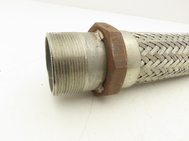 2" Braided Stainless Flex Hose 2" NPT Male Ends X 30" Length 3" Welded Nut