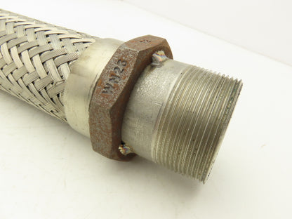 2" Braided Stainless Flex Hose 2" NPT Male Ends X 30" Length 3" Welded Nut