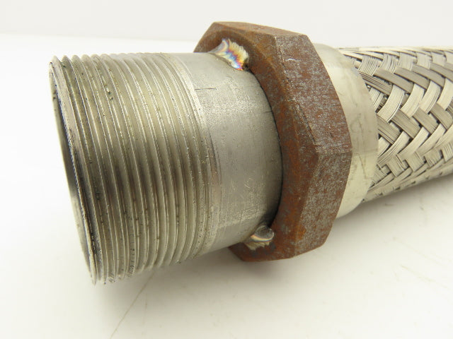 2" Braided Stainless Flex Hose 2" NPT Male Ends X 30" Length 3" Welded Nut