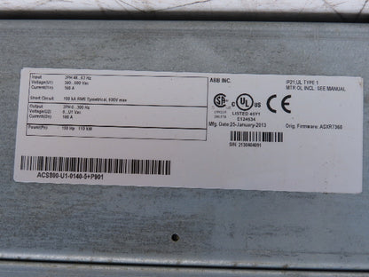 ABB ACS800-U1-0140-5+P901 VFD Variable Speed AC Drive 150Hp 480V 3Ph