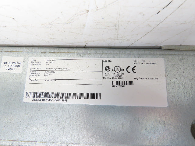 ABB ACS800-U1-0140-5+B056+P901 VFD Variable Speed AC Drive 150Hp 480V 3Ph