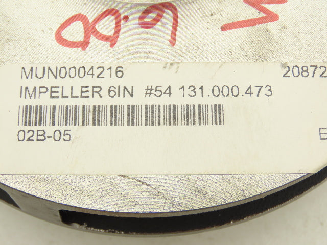 Scott 131.000.473 Pump Impeller #54 Iron 6.00" x .88" Bore Small Radius 2.85"