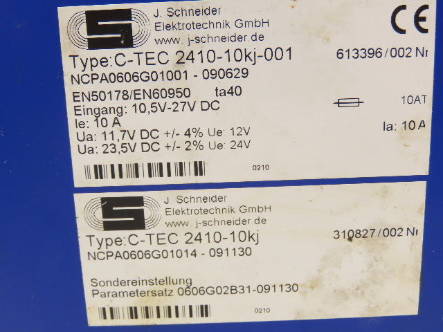 J. Schneider C-TEC 2410-10KJ-001 10A Power Supply 12/24VDC Capacitor Buffered