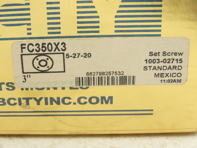 Hub City FC350X3 Flange Ball Bearing 3" Bore 4 Bolt Piloted Set Screw Lock
