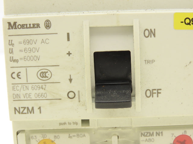 Moeller NZM N1-A80 Circuit Breaker 80A 3-Pole 690VAC 3PH Molded Case
