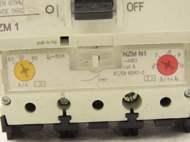 Moeller NZM N1-A80 Circuit Breaker 80A 3-Pole 690VAC 3PH Molded Case