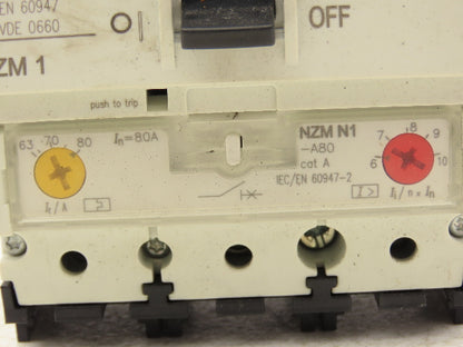 Moeller NZM N1-A80 Circuit Breaker 80A 3-Pole 690VAC 3PH Molded Case