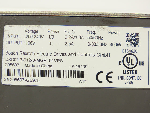 Rexroth DKC02.3-012-3-MGP-01VRS ECODRIVE Servo Amplifier Controller 106V 1/3Ph