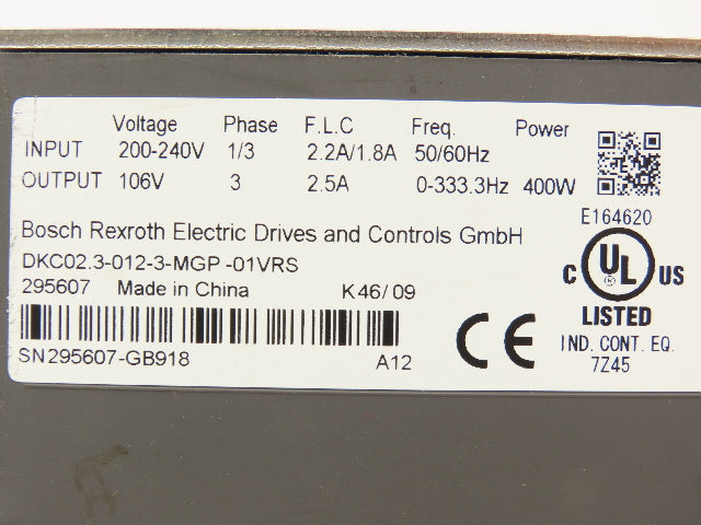 Rexroth DKC02.3-012-3-MGP-01VRS ECODRIVE Servo Amplifier Controller 106V READ