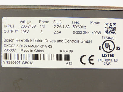 Rexroth DKC02.3-012-3-MGP-01VRS ECODRIVE Servo Amplifier Controller 106V READ