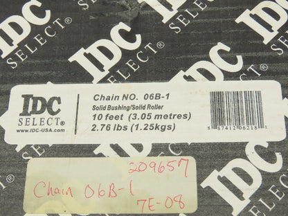 IDC 06B-1 .38 Inch Pitch Premier Standard Roller Chain 10Ft Length Lot of 2