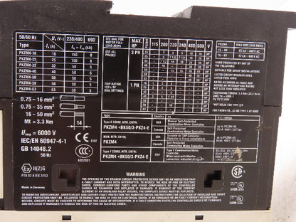 Moeller PKZM4-32 Manual Motor Starter Circuit Breaker 32A 30Hp 600VAC 3Ph