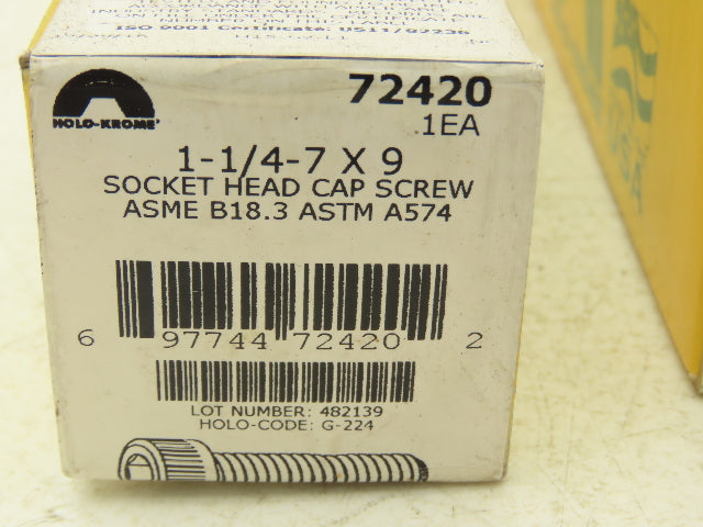 Holo-Krome 1-1/4-7x9 Socket Head Cap Screw 1-1/4" OD x 9" 10-1/8" OAL Lot of 3
