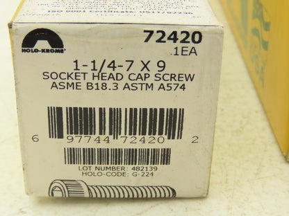 Holo-Krome 1-1/4-7x9 Socket Head Cap Screw 1-1/4" OD x 9" 10-1/8" OAL Lot of 3
