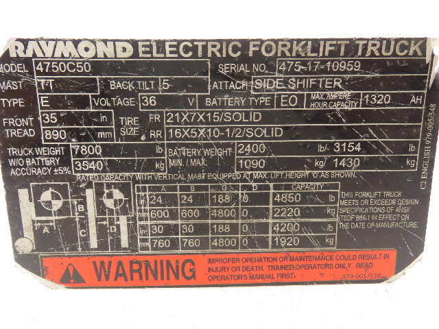 Raymond Electric Forklift Light Control Selector Switch Removed From 4750C50