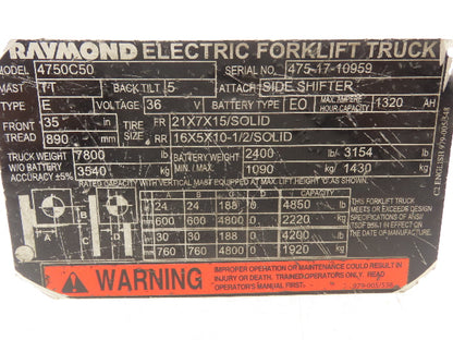 Raymond Electric Forklift Light Control Selector Switch Removed From 4750C50