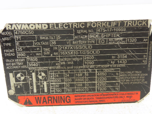 Raymond Electric Forklift Parking Brake Release Lever & Cable Off 4750C50