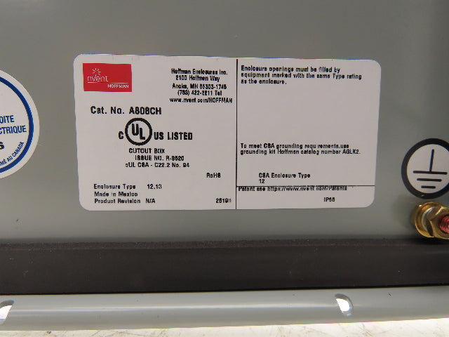 Hoffman A-808CH Electrical Enclosure JIC Terminal Blocks Panel Box 8x8x4"