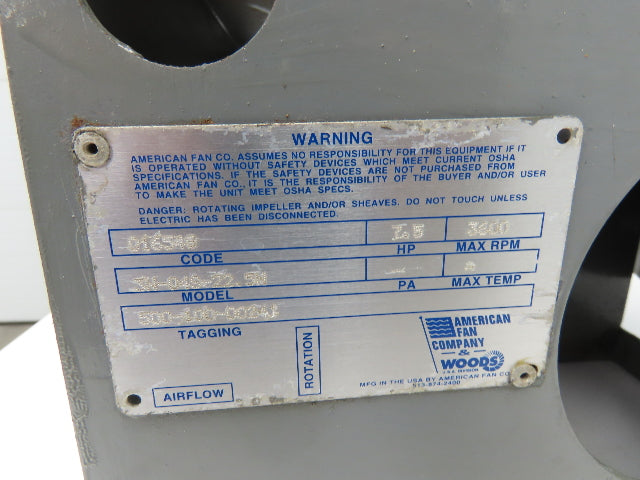 American 3N-04S-22.50 High Pressure Blower Fan 7.5HP 22.5" Blade 4 x 4" Inlet