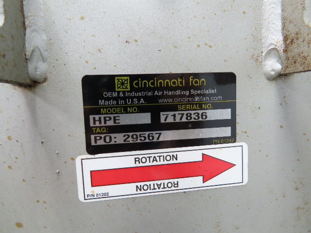 Cincinnati Fan HPE High Pressure Blower Fan 5 x 4" 230/460v 3Ph 5Hp