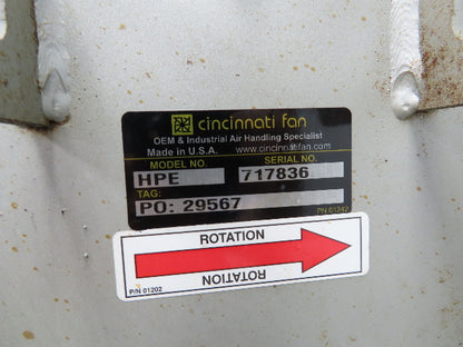 Cincinnati Fan HPE High Pressure Blower Fan 5 x 4" 230/460v 3Ph 5Hp