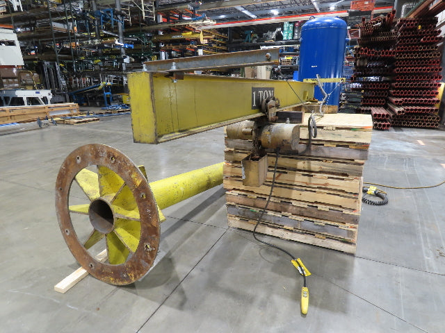 1 Ton 2000Lb Free Standing Jib Crane 10' 6" Span 9' 2"HUB Budgit Hoist 8FPM