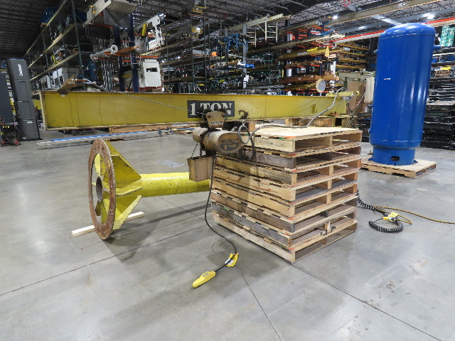 1 Ton 2000Lb Free Standing Jib Crane 10' 6" Span 9' 2"HUB Budgit Hoist 8FPM