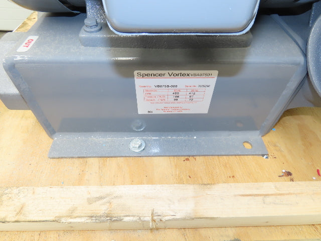 Spencer VB075B-000 Vortex Regenerative Blower 40cfm 1"npt .25Hp 3300rpm 230/460