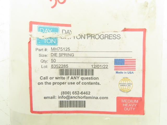 Dayton Progress MH75-125 MaxLife White/Red Die Spring 3/4" x 1-1/4" Lot of 50
