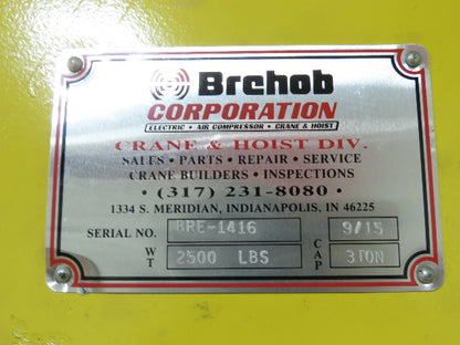 Brehob 3 Ton Top Running 4-Post Bridge Crane 2 Hoists 16' 10" Span 18' Run 12'H