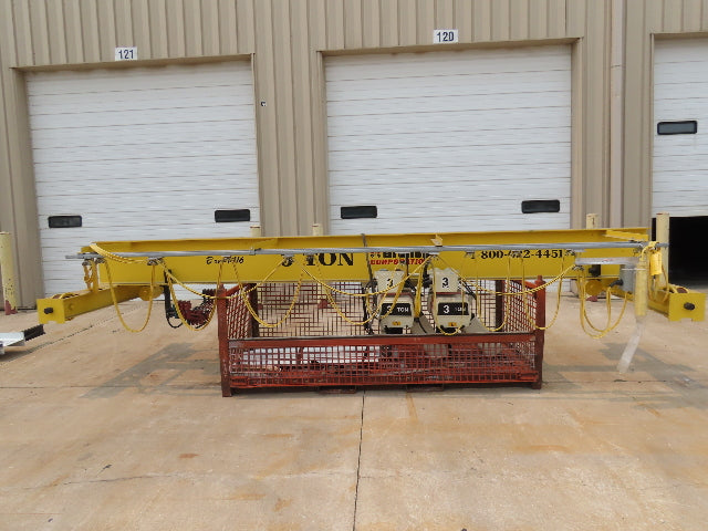 Brehob 3 Ton Top Running 4-Post Bridge Crane 2 Hoists 16' 10" Span 18' Run 12'H