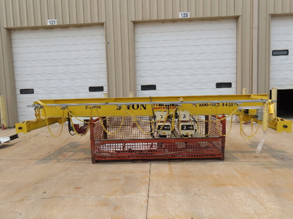 Brehob 3 Ton Top Running 4-Post Bridge Crane 2 Hoists 16' 10" Span 18' Run 12'H